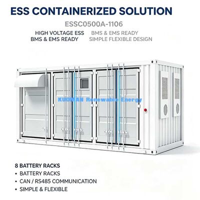 500kW 1.106MWh IP54 コンテナ エネルギー貯蔵システム 太陽光発電と電力網の貯蔵のための屋外統合ESS