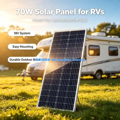 70ワット高効率の単一太陽光パネル,熱化ガラス 12V バッテリー充電のためのオフグリッド太陽光充電器