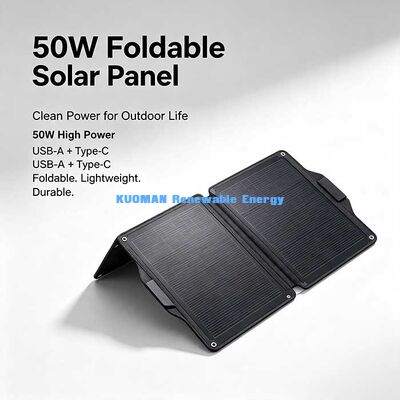 50W 折りたたみ式ポータブルソーラーパネル、キャンプ＆フィッシング用マルチデバイス充電
