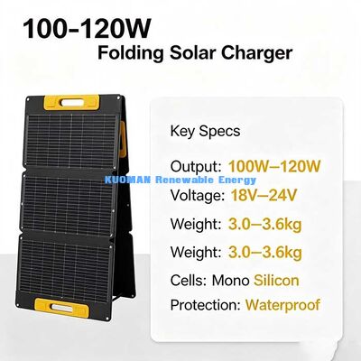 105W 折りたたみ式単結晶ソーラーチャージャー、バンライフ・ロードトリップ用防水ポータブルソーラーパネル