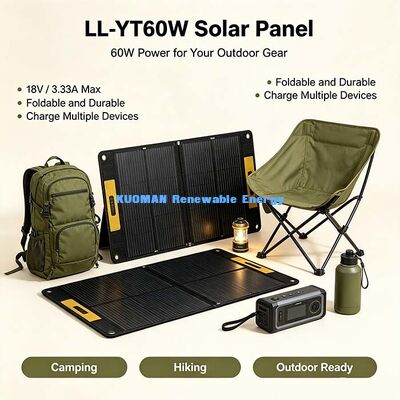 60W高効率折りたたみ式ソーラーパネル、RVバンライフキャンプサイト用軽量ソーラーチャージャー