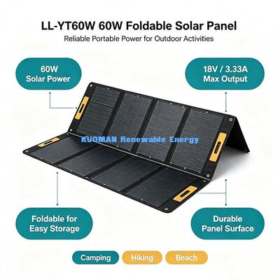 60W コンパクト折りたたみ式ソーラーチャージャー、キャンプ＆停電バックアップ用オフグリッドソーラーパネル