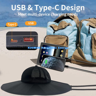 折りたたむポータブルソーラーキャップ 22%の効率と13Wの電力 - USB-AとC型出力を持つ再充電可能なソーラーキャップ