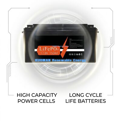 KM バッテリー 1920Wh 12V 150Ah リチウム バッテリー ディープ サイクル 8000 サイクル エネルギー 貯蔵と RV/フォークリフト/ゴルフカート/ヨット パワー