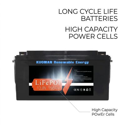 KM バッテリー 1920Wh 12V 150Ah リチウム バッテリー ディープ サイクル 8000 サイクル エネルギー 貯蔵と RV/フォークリフト/ゴルフカート/ヨット パワー
