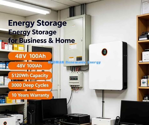 長寿命 8000サイクル LiFePO4 壁掛けバッテリー 5.12kWh 屋内ガレージ壁掛けデザイン