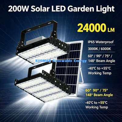 60°/90° 調節可能なビーム 200W 太陽光 LED 洪水照明 IP65 屋外 庭 スタジアム プロジェクト ライト