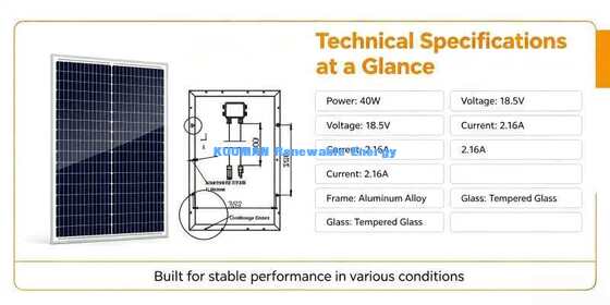 防水 40W モノソーラーパネル 重用 アルミフレーム バックヤード ソーラーチャージャー