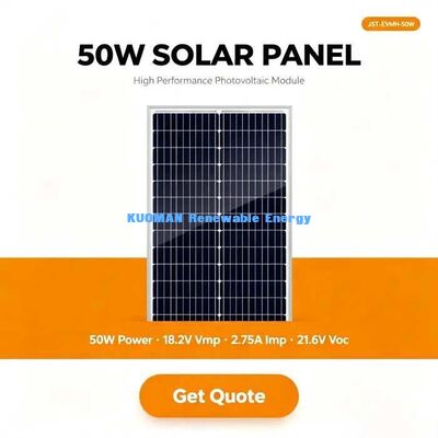 50W 単結晶ソーラーパネル 12V バッテリー充電器 高効率 182mm PVモジュール