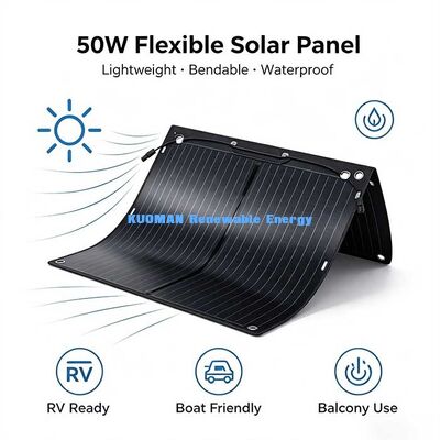 50Wフレキシブル折りたたみ式ソーラーパネル、360°曲げに強いカーボンファイバー製ソーラーチャージャー（RV、ボート、ヨット、バルコニー用）