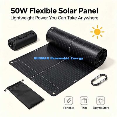 50Wカーボンファイバー強化フレキシブルソーラーパネル、キャンピングカー、ヨット、バルコニー用アンチクラック折りたたみ式ソーラーキット