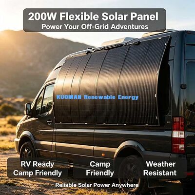 オフグリッド 200Wフレキシブルソーラーパネル、RV、ヨット、キャンプ＆ホームバックアップ用軽量防水ソーラーチャージャー