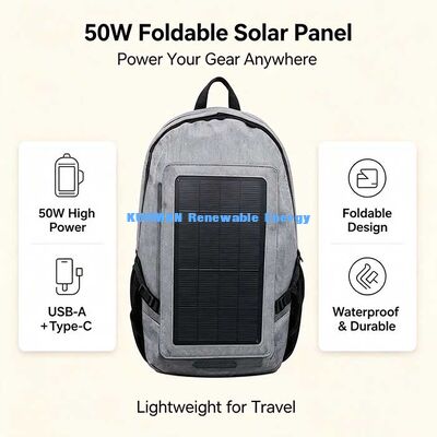 50W ポータブル折りたたみ式ソーラーパネル充電器、旅行に便利なバックパック対応ソーラーパワー