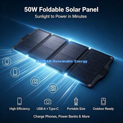 50W ポータブル折りたたみ式ソーラーパネル充電器、旅行に便利なバックパック対応ソーラーパワー