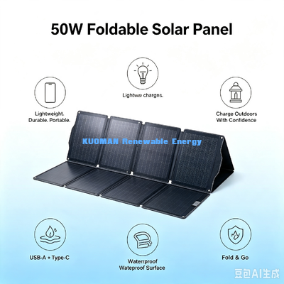 折りたたみ式 50W ソーラー充電器パネル、軽量ポータブルソーラーパワー（バックパッキング用）