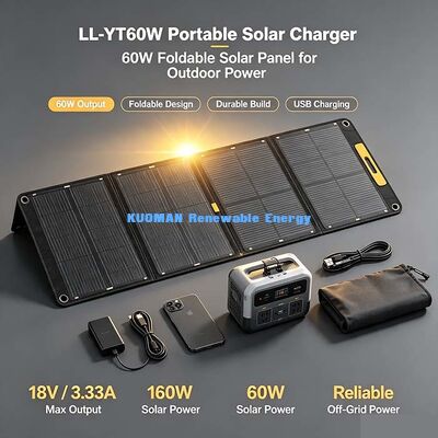 60W 防水折りたたみソーラーパネル、ポータブル電源＆ドローン用オフグリッドソーラーチャージャー
